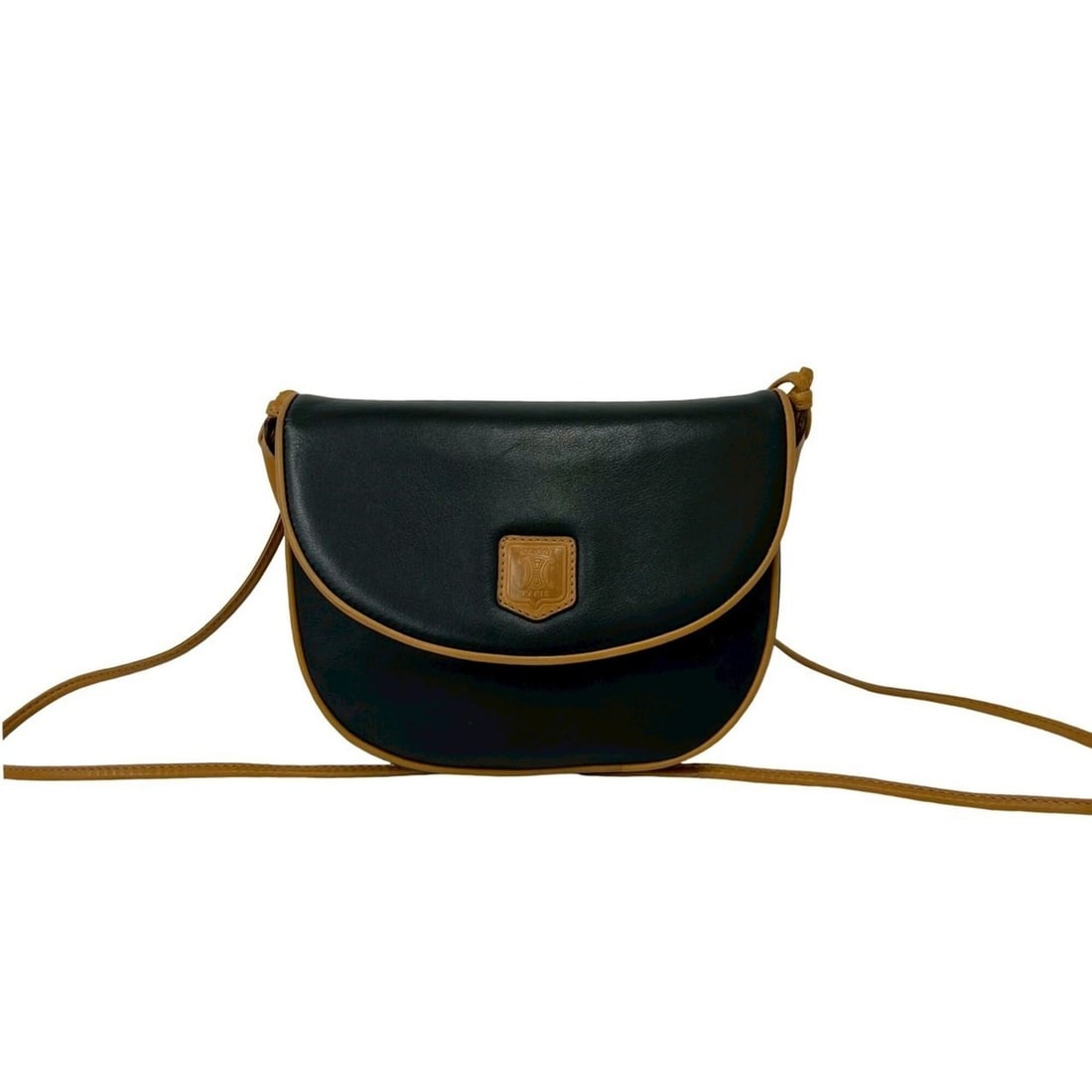 CELINE Vintage Triomphe Logo Leather Shoulder Bag/Sacoche/Pochette, Black/Brown, 33238: --- Catalog ---Category: SizeSize (HxWxD): 17cm x 20cm x 3.5cm / 6.69'' x 7.87'' x 1.37''Category: DesignType: Pochette, Shoulder bagColor: Black, BrownGender: WomenMaterial: Leather Category: General