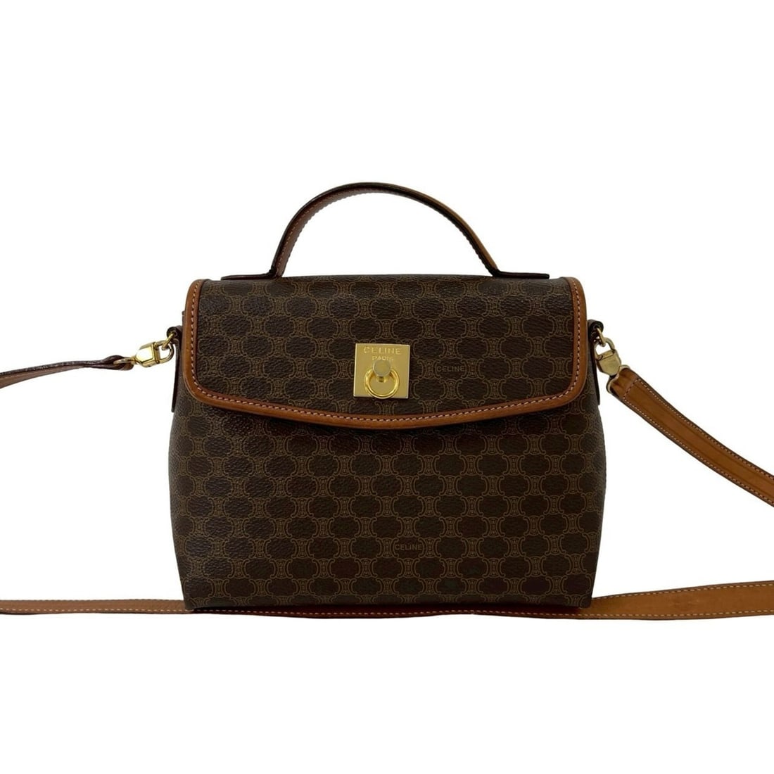 CELINE Vintage Macadam Blazon Triomphe Logo Ring Hardware Leather Mini Shoulder Bag Brown 30839: --- Catalog ---Category: SizeSize (HxWxD): 16cm x 19cm x 6cm / 6.29'' x 7.48'' x 2.36''Category: DesignType: Shoulder bagColor: BrownGender: WomenMaterial: Leather , PVC Category: GeneralBrand: Celine
