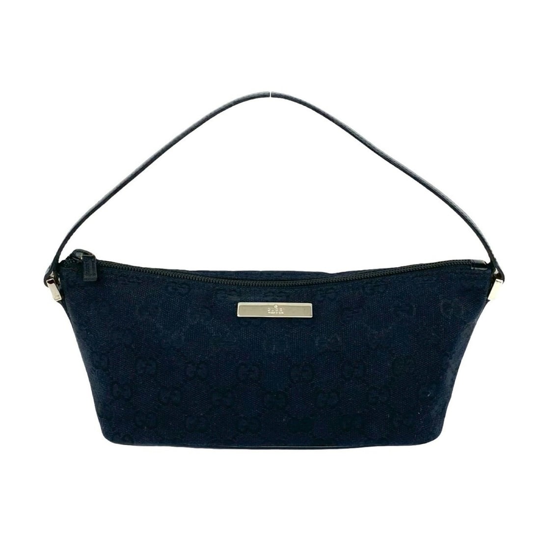 GUCCI Mini Handbag/Pouch with GG Logo Plate Hardware, Canvas and Leather, Black (44464): --- Catalog ---Category: SizeSize (HxWxD): 11cm x 21.5cm x 9.5cm / 4.33'' x 8.46'' x 3.74''Category: DesignType: Handbag, PouchColor: BlackGender: WomenMaterial: Canvas , Leather Category: GeneralBran