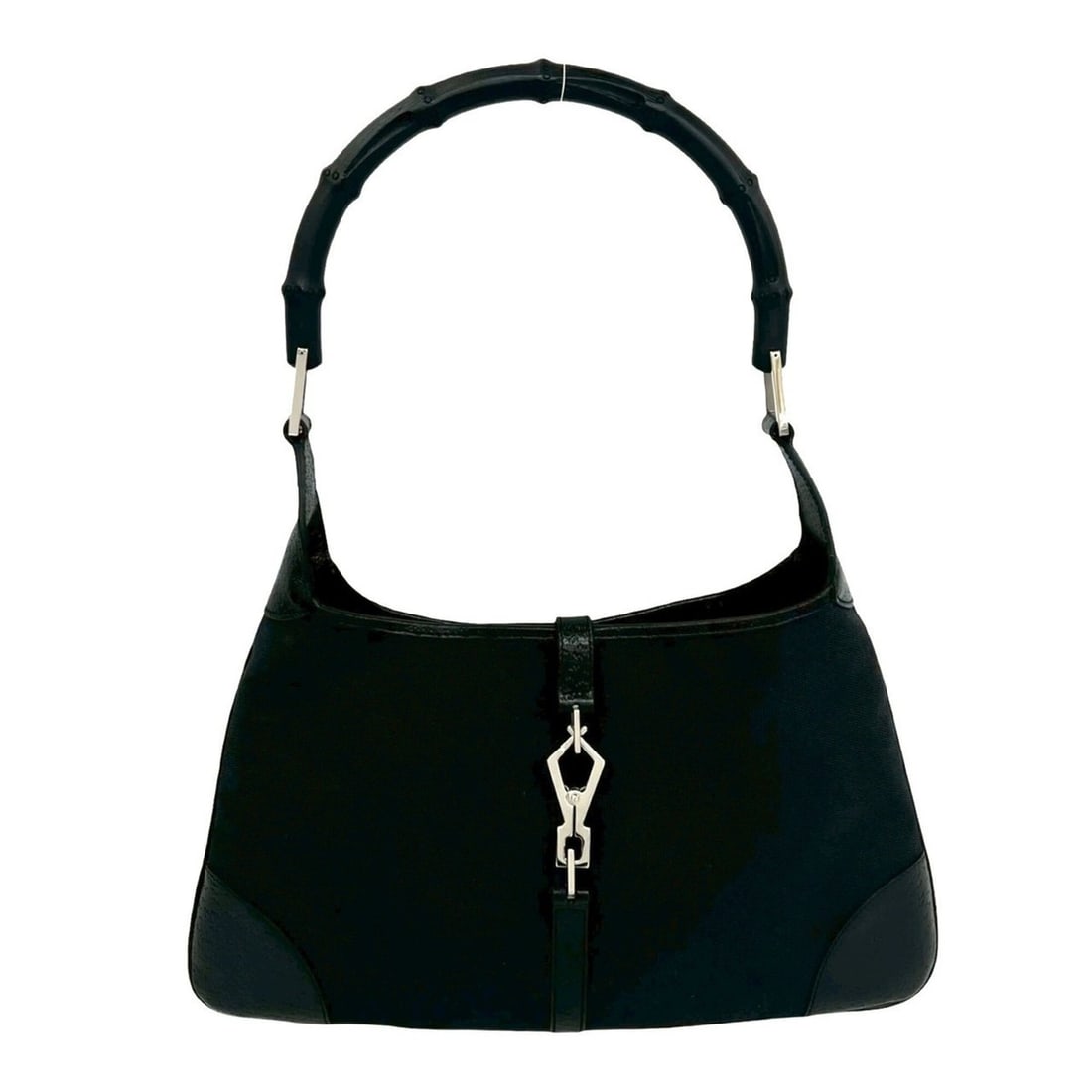 GUCCI Bamboo Jackie Handbag, Canvas and Leather, Genuine Semi-Shoulder Bag, Black, 81159 (1 of 10)