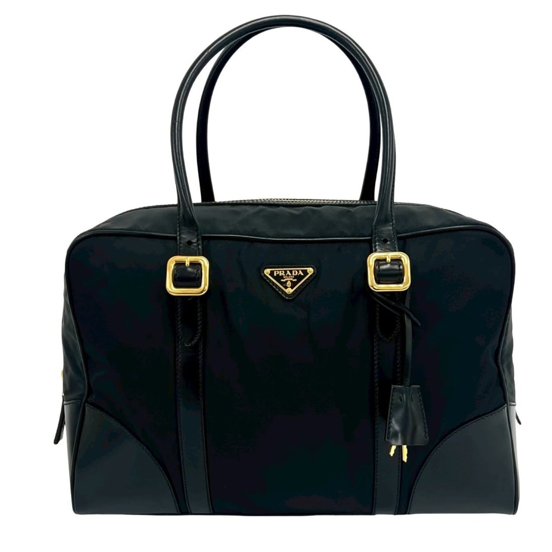 PRADA Prada Triangle Logo Plate Hardware Nylon Leather Genuine Handbag Mini Boston Bag Black 41811: --- Catalog ---Category: SizeSize (HxWxD): 24cm x 37cm x 16.5cm / 9.44'' x 14.56'' x 6.49''Category: DesignType: Boston bag, HandbagColor: BlackGender: WomenMaterial: Nylon , Leather Category: General
