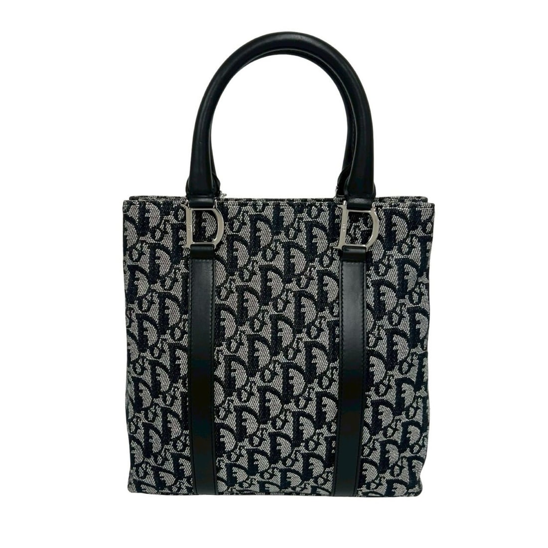 Christian Dior Trotter Pattern Canvas Leather Genuine Handbag Mini Tote Bag Black 33394: --- Catalog ---Category: SizeSize (HxWxD): 26cm x 25cm x 7.5cm / 10.23'' x 9.84'' x 2.95''Category: DesignType: Handbag, Tote bagColor: BlackGender: WomenMaterial: Canvas , Leather Category: GeneralBr