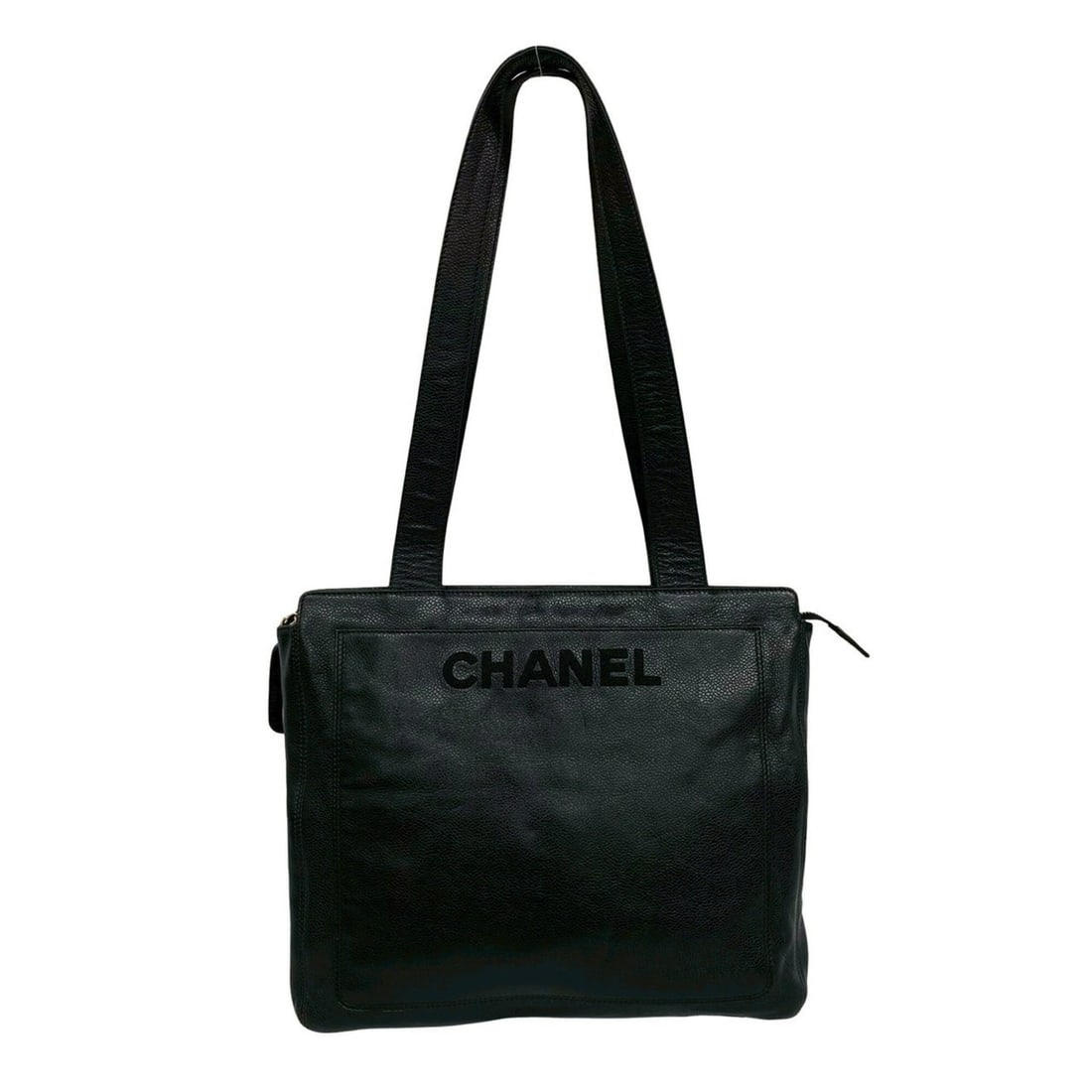 CHANEL logo caviar leather genuine tote bag semi-shoulder black 38163: --- Catalog ---Category: SizeSize (HxWxD): 28cm x 31.5cm x 4.5cm / 11.02'' x 12.4'' x 1.77''Category: DesignType: Shoulder bag, Tote bagColor: BlackGender: WomenMaterial: Grained Calfskin Category: Ge