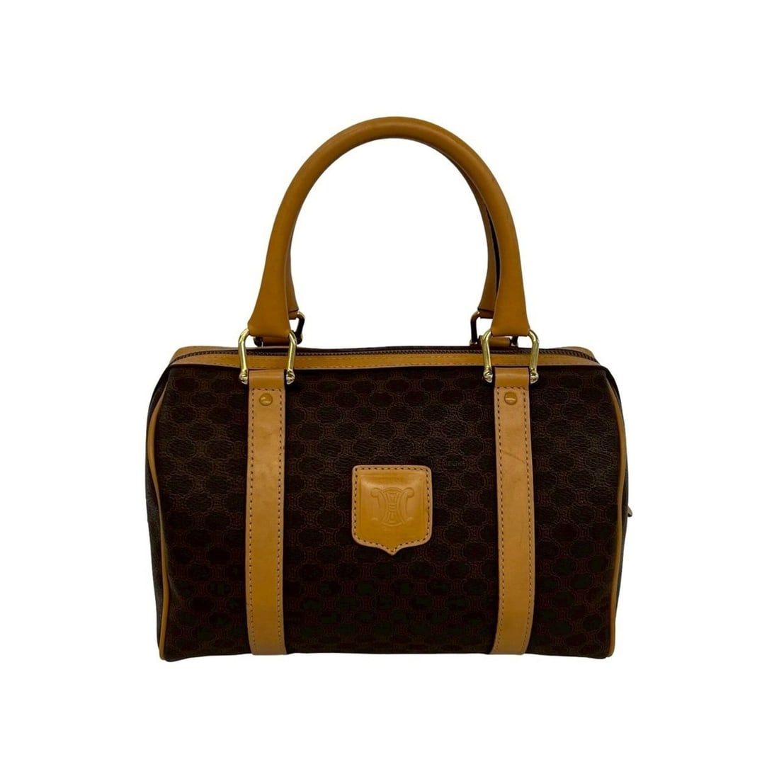 CELINE Vintage Macadam Blazon Triomphe Logo Leather Handbag Mini Boston Bag Brown 32221 (1 of 17)