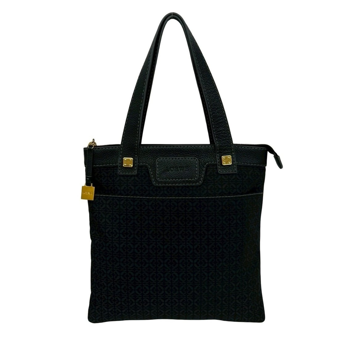 LOEWE Anagram Pattern Canvas Leather Tote Bag Business Handbag Black 40877: --- Catalog ---Category: SizeSize (HxWxD): 39cm x 39cm x 1.5cm / 15.35'' x 15.35'' x 0.59''Category: DesignType: Handbag, Tote bagColor: BlackGender: WomenMaterial: Canvas , Leather Category: GeneralB