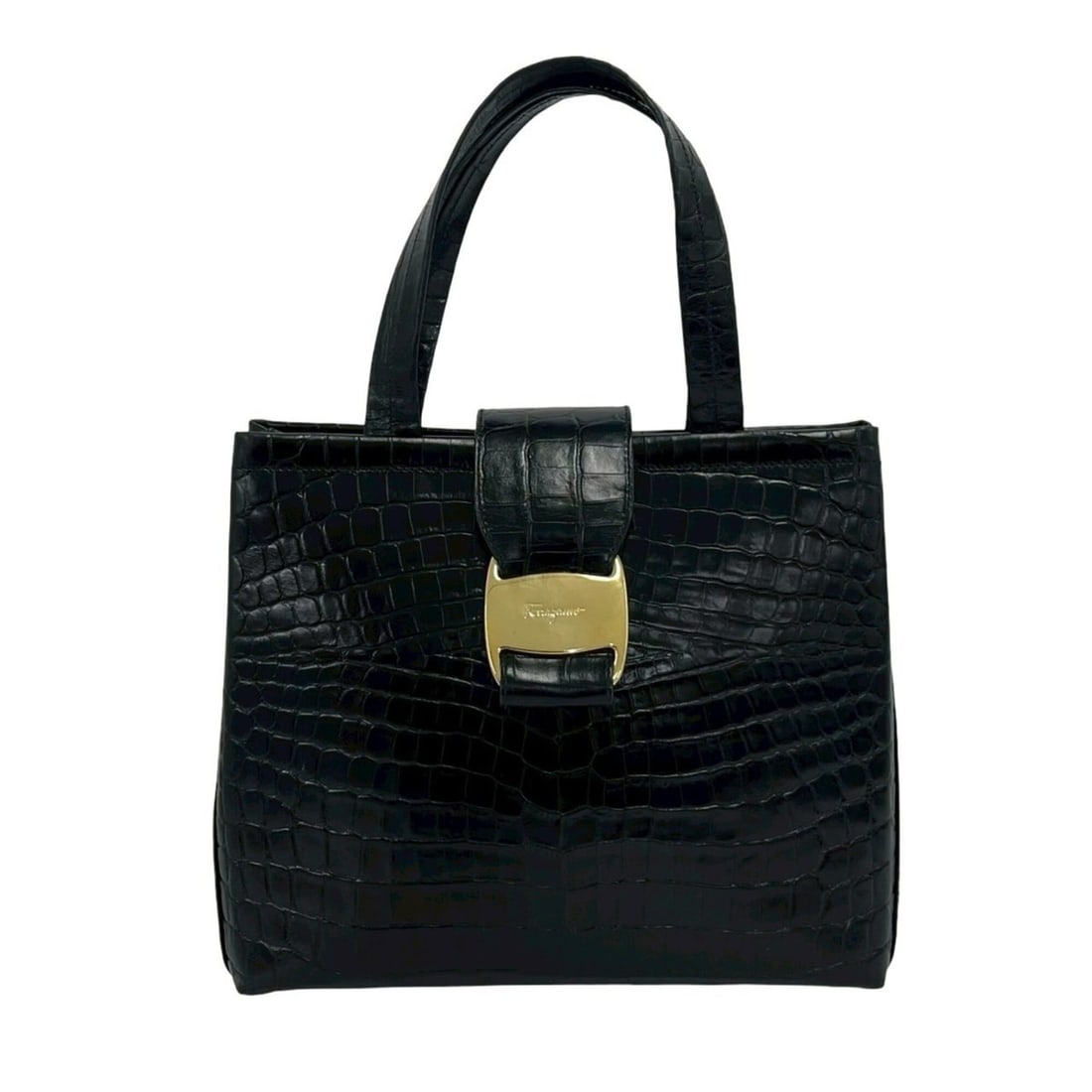 Salvatore Ferragamo Vintage Vara Hardware Leather Handbag Mini Tote Bag Black 72133: --- Catalog ---Category: SizeSize (HxWxD): 20.5cm x 24cm x 10.5cm / 8.07'' x 9.44'' x 4.13''Category: DesignType: Handbag, Tote bagColor: BlackGender: WomenMaterial: Leather Category: GeneralBrand: Sa