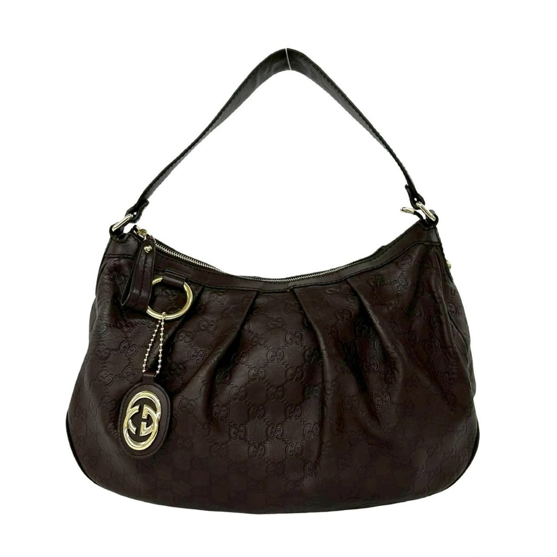 GUCCI Guccissima GG Logo Pattern Stamped Leather Semi-One Shoulder Bag Tote Handbag Brown 71433: --- Catalog ---Category: SizeSize (HxWxD): 30cm x 39cm x 10cm / 11.81'' x 15.35'' x 3.93''Category: DesignType: Handbag, Shoulder bag, Tote bagColor: BrownGender: WomenMaterial: Leather Category: Gene
