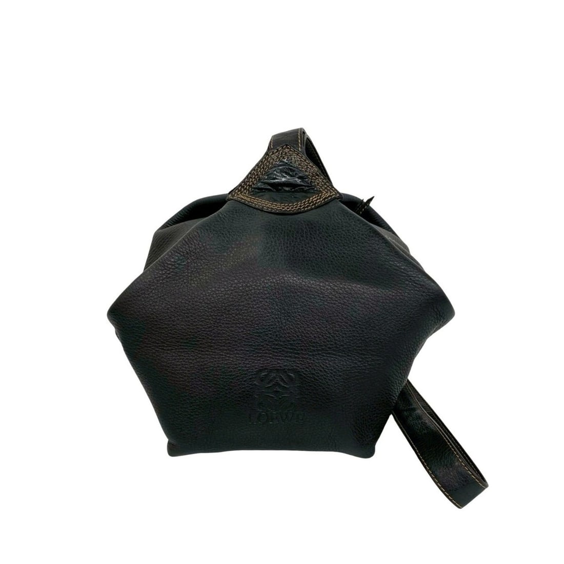 LOEWE Vintage Anagram Logo Leather Semi-One Shoulder Bag Mini Tote Black 165-3: --- Catalog ---Category: SizeSize (HxWxD): 23cm x 28.5cm x 16.5cm / 9.05'' x 11.22'' x 6.49''Category: DesignType: Shoulder bag, Tote bagColor: BlackGender: WomenMaterial: Leather Category: GeneralBra