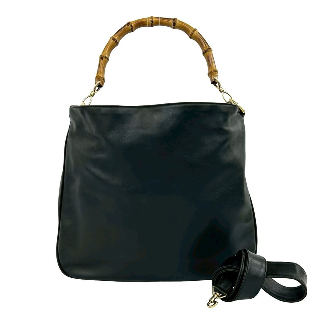 GUCCI Vintage Bamboo Leather 2-Way Handbag/Shoulder Bag, Black, 62385: --- Catalog ---Category: SizeSize (HxWxD): 38cm x 32.5cm x 10cm / 14.96'' x 12.79'' x 3.93''Category: DesignType: Handbag, Shoulder bagColor: BlackGender: WomenMaterial: Leather Category: GeneralBrand