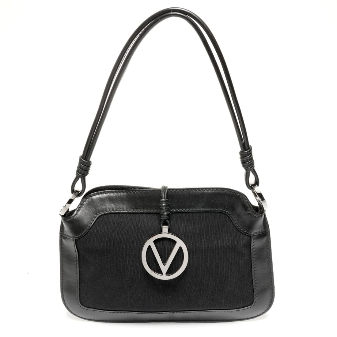 Valentino Canvas and Leather Shoulder Bag in Black: --- Catalog ---Category: SizeSize (HxWxD): 20cm x 30cm / 7.87'' x 11.81''Category: DesignType: Shoulder bagColor: BlackGender: WomenCategory: GeneralBrand: ValentinoCountry of Origin: Italy--- Item Li