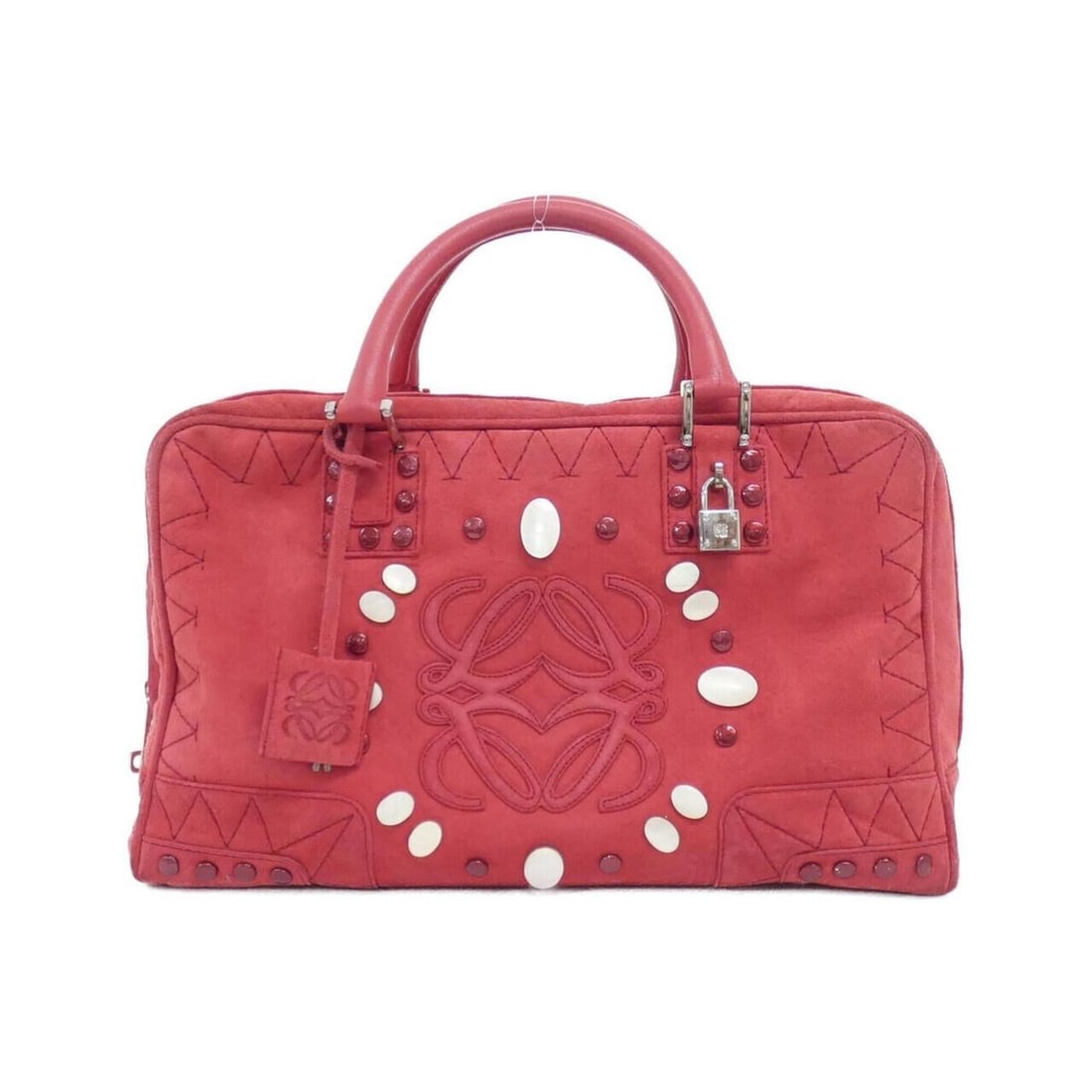 Loewe Amazona handbag: --- Catalog ---Category: SizeSize (HxWxD): 21cm x 36cm x 15cm / 8.26'' x 14.17'' x 5.9''Category: DesignType: HandbagColor: Red color, WhiteGender: WomenMaterial: Suede Hardware Color: SilverCategory: