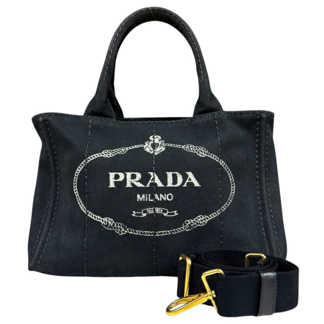 Prada Canapa Shoulder Bag, Canvas IBG439, Black, Women's, PRADA 2-way: --- Catalog ---Category: SizeWeight: 720g / 1.58lb.Size (HxWxD): 18.5cm x 27cm x 16cm / 7.28'' x 10.62'' x 6.29''Strap Length: 75cm - 126cm / 29.52'' - 49.6''Handle Length: 31cm / 12.2''Category: Desi
