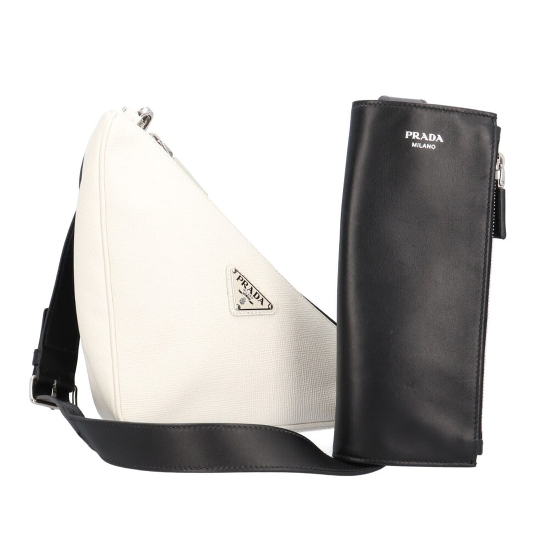 Prada Triangle Double Shoulder Bag, Saffiano Leather 2VH157, Black, Men's and Women's, PRADA: --- Catalog ---Category: SizeWeight: 740g / 1.63lb.Size (HxWxD): 17cm x 30cm x 6cm / 6.69'' x 11.81'' x 2.36''Strap Length: 116cm - 126cm / 45.66'' - 49.6''Category: DesignType: Shoulder bagColor: Bla