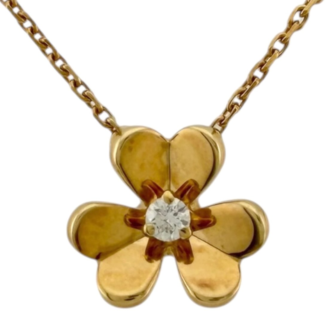 Van Cleef & Arpels Frivole Necklace, 18K Pink Gold Diamond Necklace for Women, Flower and Heart: --- Catalog ---Category: SizeWidth: 0.7mm / 0.03''Weight: 3.2g / 0.11oz.Pendant Size: 10.5mm x 11mm / 0.41'' x 0.43''Category: DesignColor: Pink goldStone: DiamondGender: WomenHandmade: YesMaterial: P