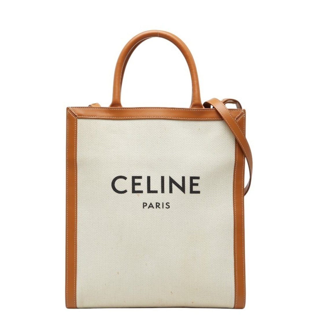Celine Vertical Cabas Small Handbag Shoulder Bag 2-Way Ivory Brown Canvas Leather CELINE: --- Catalog ---Category: SizeStrap Drop: 50.5cm / 19.88''Handle Drop: 11.00cm / 4.33''Size (HxWxD): 31.5cm x 28.5cm x 8cm / 12.4'' x 11.22'' x 3.14''Category: DesignType: Handbag, Shoulder bagColor: B