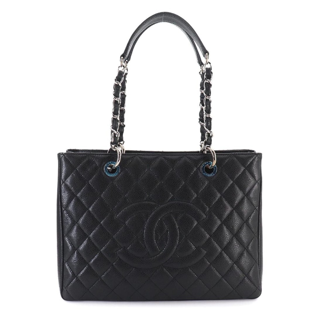 Chanel Matelasse Grand Chain Tote Handbag GST Caviar Leather Black A50995: --- Catalog ---Category: SizeSize (HxWxD): 24.5cm x 33.5cm x 13cm / 9.64'' x 13.18'' x 5.11''Category: DesignType: Handbag, Tote bagColor: BlackGender: WomenMaterial: Grained Calfskin Category: Genera