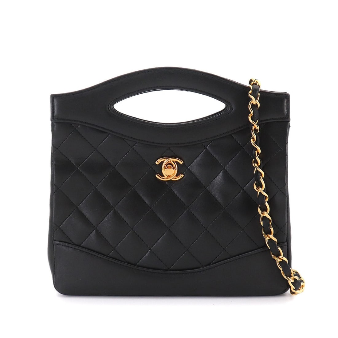 Chanel Matelasse 2-way Handbag Chain Shoulder Lambskin Black Gold Hardware: --- Catalog ---Category: SizeSize (HxWxD): 14.5cm x 19.5cm x 5.5cm / 5.7'' x 7.67'' x 2.16''Category: DesignType: HandbagColor: BlackGender: WomenMaterial: Leather Leather/Fur Type: LambskinCategory: 