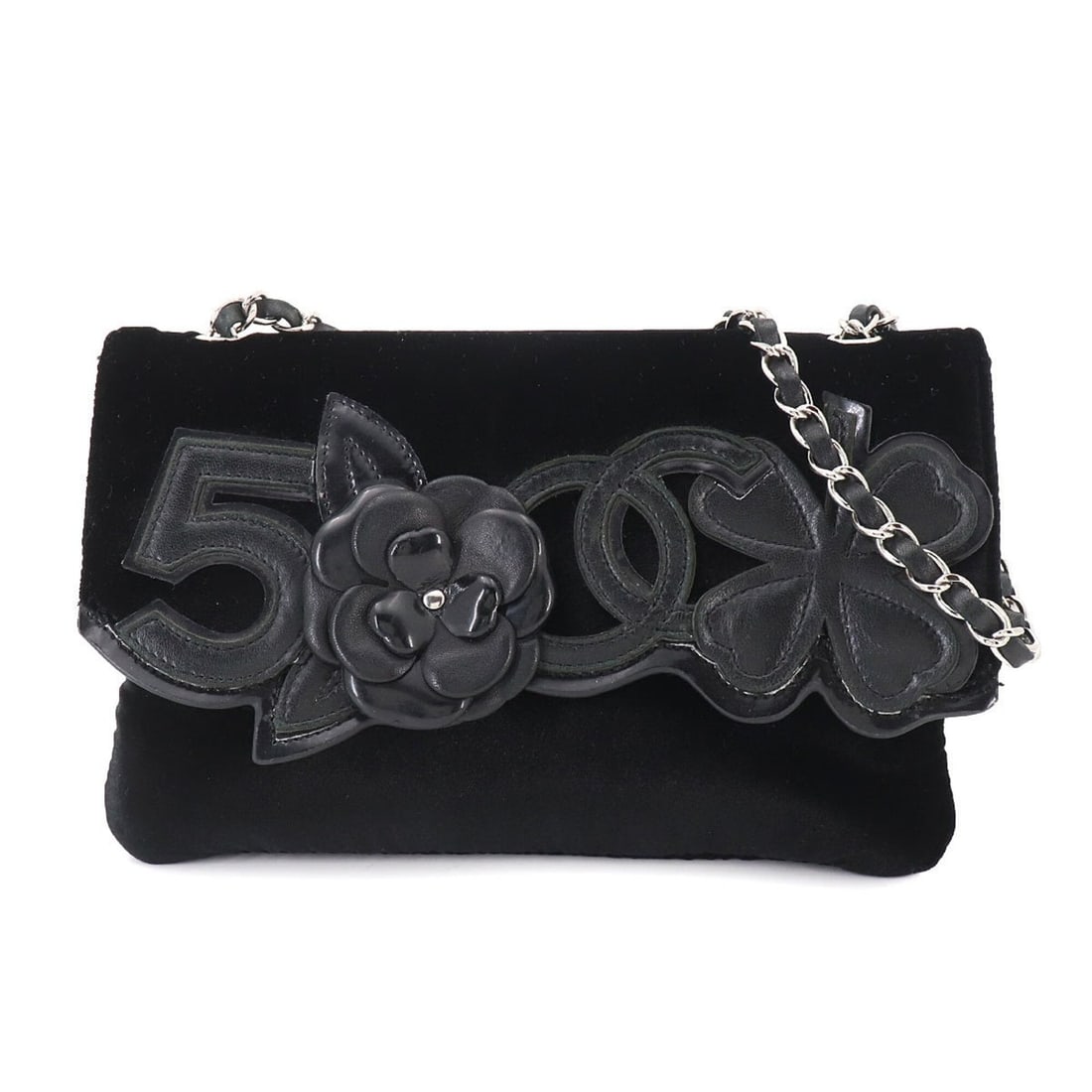 Chanel Icon Chain Shoulder Handbag, Velour Leather, Black with Silver Hardware: --- Catalog ---Category: SizeSize (HxWxD): 15cm x 24cm x 3cm / 5.9'' x 9.44'' x 1.18''Category: DesignType: Handbag, Shoulder bagColor: BlackGender: WomenMaterial: Leather Leather/Fur Type: VelourCate