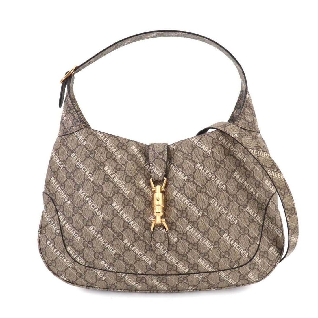 Gucci, Balenciaga, The Hacker Project, Jackie 1961 Shoulder Handbag, GG Supreme, Beige/Brown, 636710: --- Catalog ---Category: SizeSize (HxWxD): 24cm x 36cm x 5cm / 9.44'' x 14.17'' x 1.96''Category: DesignType: Handbag, Shoulder bagColor: Beige, BrownGender: WomenMaterial: GG Supreme , Canvas Categor