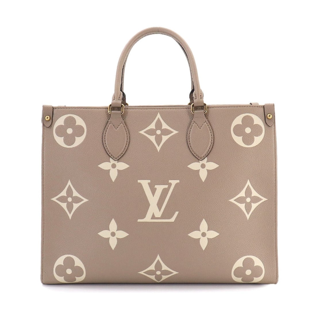 Louis Vuitton Onthego MM, Bicolor Monogram Empreinte 2-way Tote Shoulder Handbag, Tourtrere Cream: --- Catalog ---Category: SizeSize (HxWxD): 25.5cm x 34.5cm x 15cm / 10.03'' x 13.58'' x 5.9''Category: DesignType: Handbag, Tote bagColor: Bicolor, Cream, TourterelleGender: WomenMaterial: Monogram Em