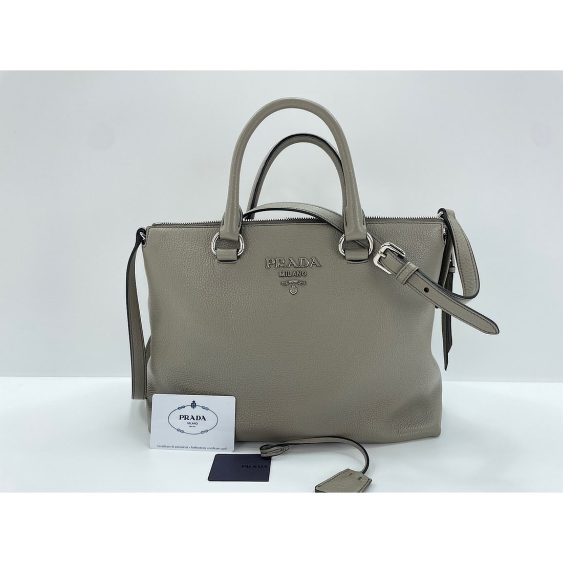 Prada leather handbag, gray - 14