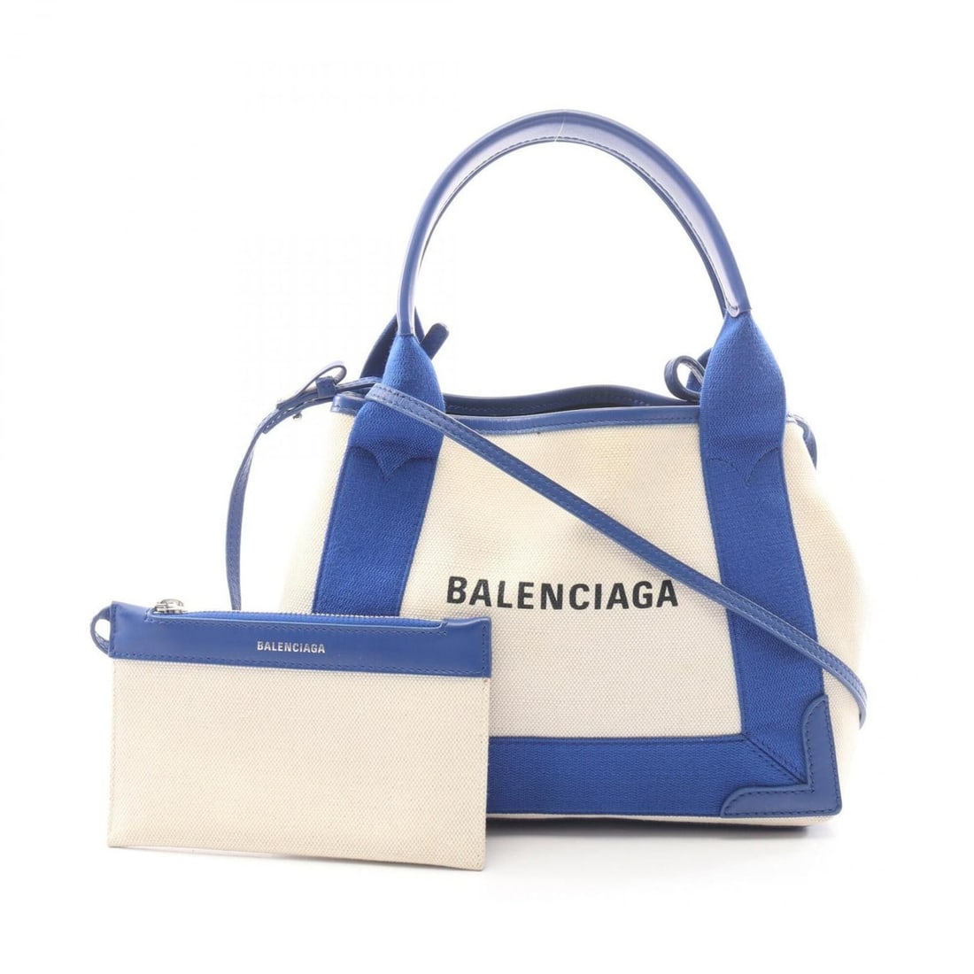 Balenciaga Navy Cabas XS 2-Way Handbag, Canvas and Leather, Women's, Ivory/Blue, 390346: --- Catalog ---Category: SizeSize (HxWxD): 20cm x 25cm x 7cm / 7.87'' x 9.84'' x 2.75''Category: DesignType: Handbag, PouchColor: Blue, IvoryGender: WomenMaterial: Canvas , Leather Category: GeneralMP