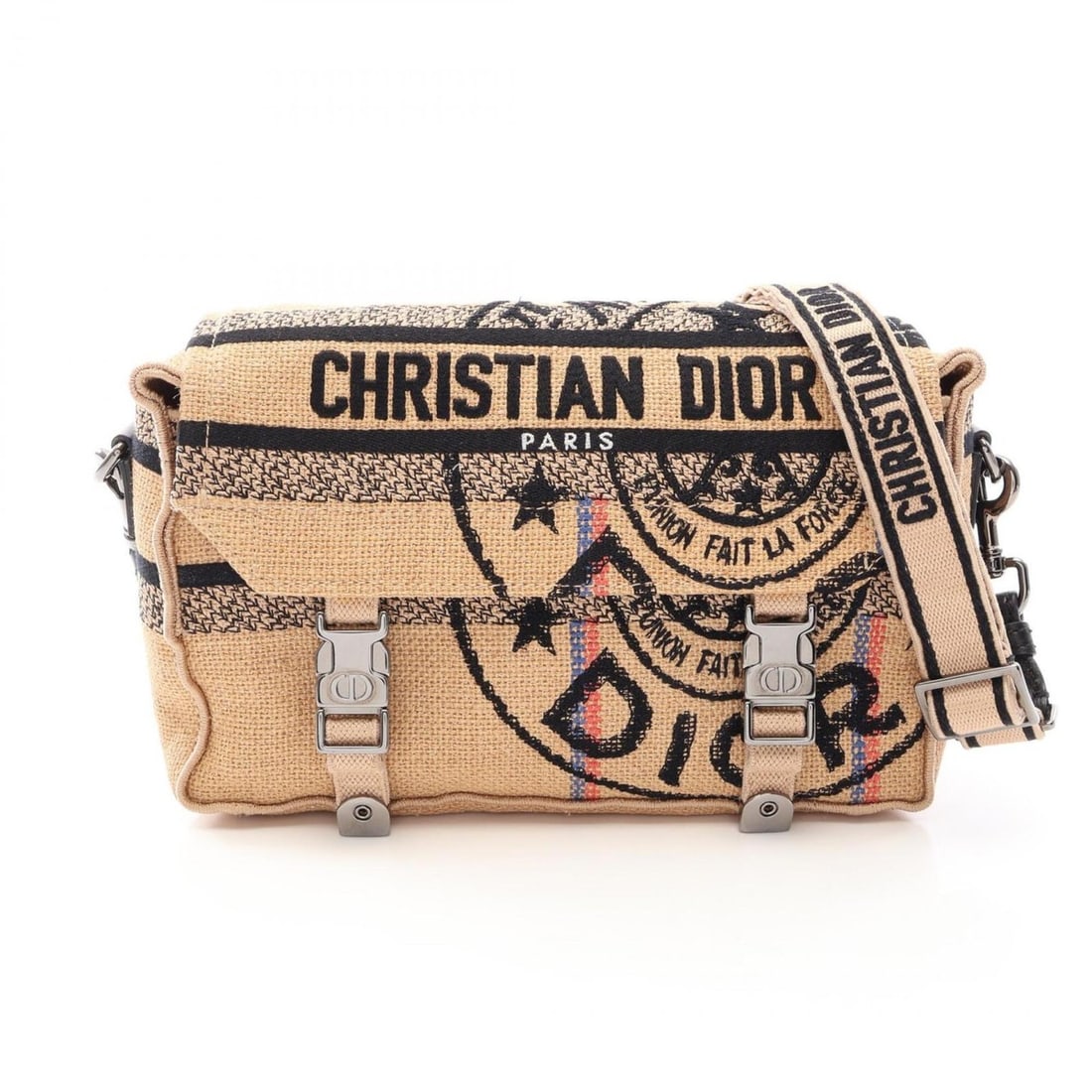 Christian Dior Dior Diorcamp Shoulder Bag Handbag Jute Women's Beige/Black (1 of 12)