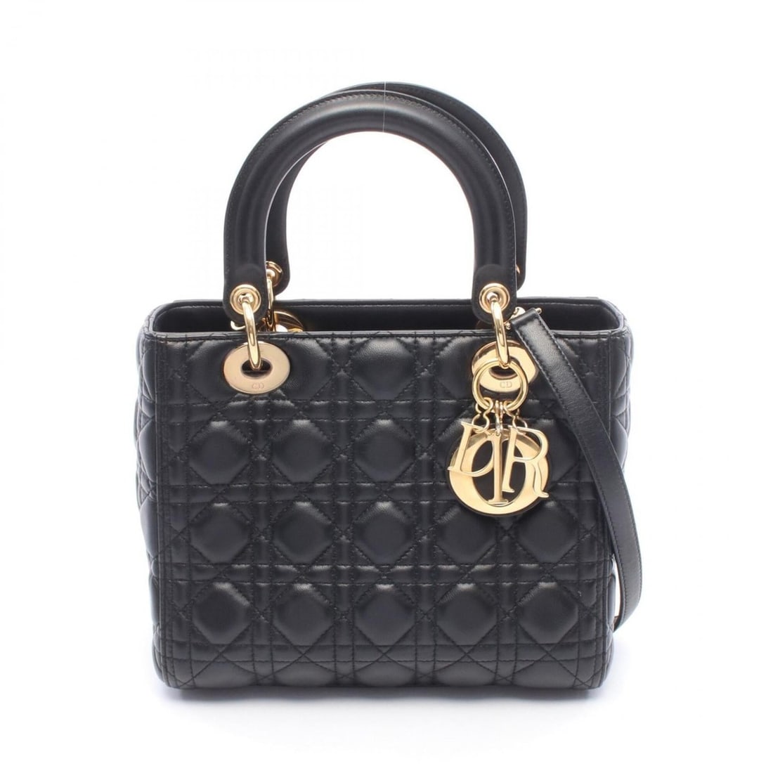 Christian Dior Dior LADY DIOR 2-Way Handbag, Lambskin Leather, Women's, Black: --- Catalog ---Category: SizeSize (HxWxD): 20cm x 24cm x 11cm / 7.87'' x 9.44'' x 4.33''Category: DesignType: HandbagColor: BlackGender: WomenMaterial: Leather Leather/Fur Type: LambskinCategory: Gene