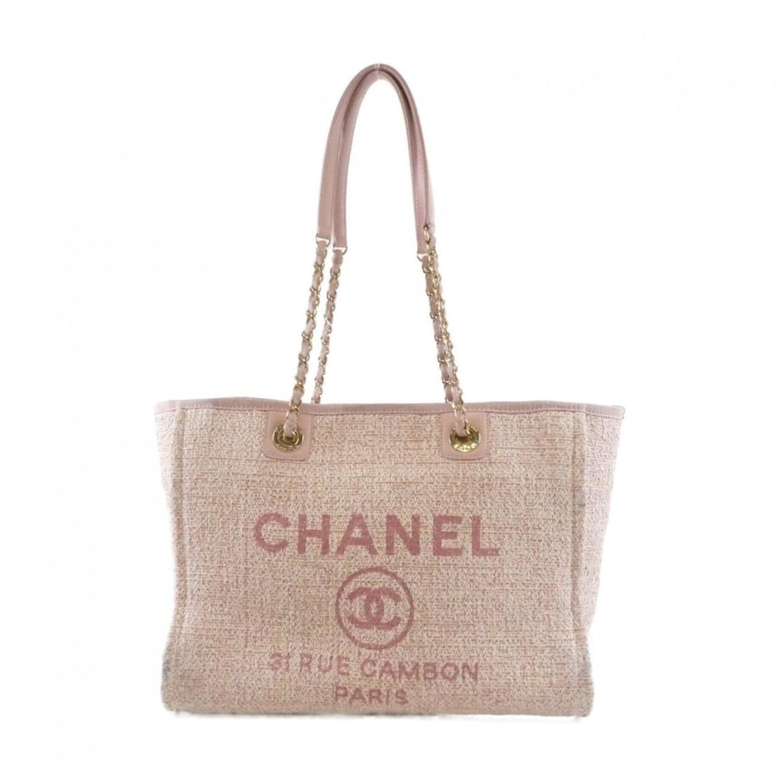 Chanel Deauville Line 67001 Handbag: --- Catalog ---Category: SizeSize (HxWxD): 26cm x 35cm x 14cm / 10.23'' x 13.77'' x 5.51''Category: DesignType: HandbagColor: Light pinkGender: WomenMaterial: Nylon canvas Category: GeneralMPN: