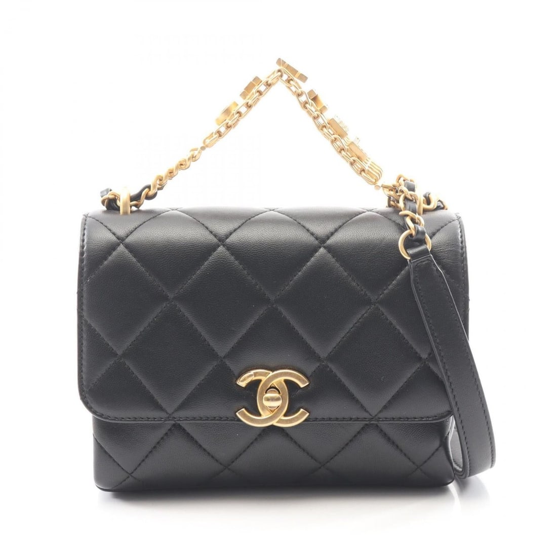 Chanel Matelassé Mini Flap 2-Way Shoulder Bag/Handbag, Lambskin Leather, Women's, Black (AS3239) (1 of 16)