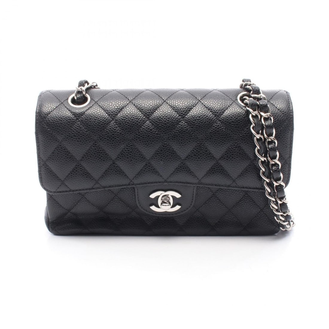 Chanel Matelassé Double Flap Shoulder Bag/Handbag, Caviar Leather (Grained Calfskin), Women's,: --- Catalog ---Category: SizeSize (HxWxD): 14cm x 23cm x 6cm / 5.51'' x 9.05'' x 2.36''Category: DesignType: Handbag, Shoulder bagColor: BlackGender: WomenMaterial: Grained Calfskin Hardware Color: Si