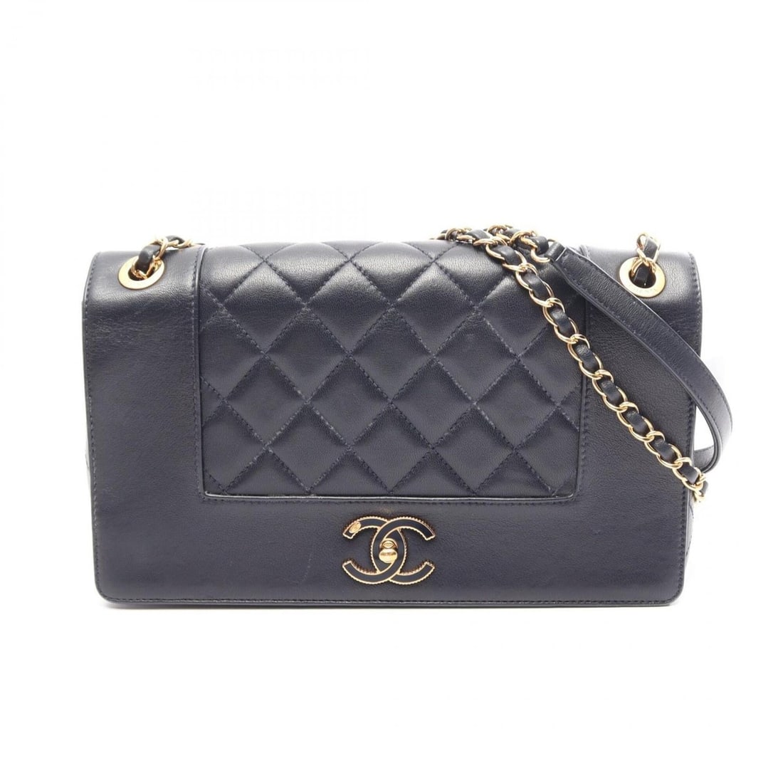 Chanel Mademoiselle Matelassé Double Flap Shoulder Bag/Handbag, Leather, Women's, Navy: --- Catalog ---Category: SizeSize (HxWxD): 17cm x 29cm x 7cm / 6.69'' x 11.41'' x 2.75''Category: DesignType: Handbag, Shoulder bagColor: NavyGender: WomenMaterial: Leather Hardware Color: GoldCategor