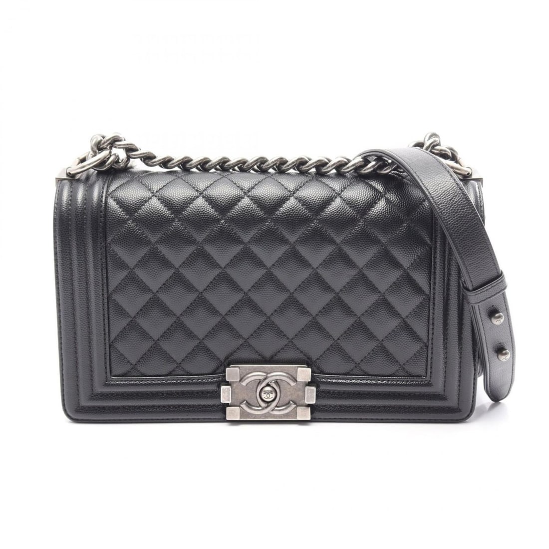 Chanel Boy Shoulder Bag/Handbag, Caviar Leather (Grained Calfskin), Women's, Black, A67086: --- Catalog ---Category: SizeSize (HxWxD): 14.5cm x 25cm x 7cm / 5.7'' x 9.84'' x 2.75''Category: DesignType: Handbag, Shoulder bagColor: BlackGender: WomenMaterial: Grained Calfskin Hardware Color: S