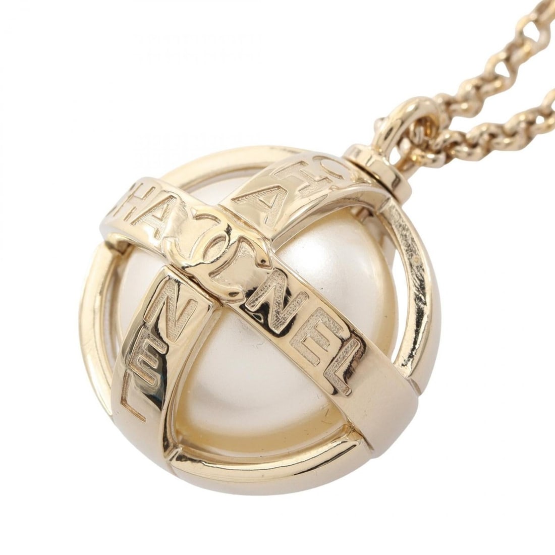 Chanel Coco Mark Logo Necklace, Gold Plated (GP), Faux Pearl, Women's, Gold/White Tones (1 of 8)