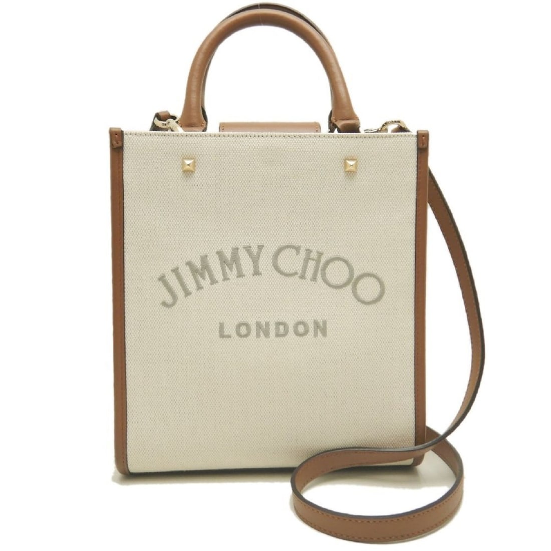 JIMMY CHOO Varenne Tote Bag, Canvas x Leather, Natural Brown, Women's, 253919: --- Catalog ---Category: SizeSize (HxWxD): 23cm x 21cm x 7cm / 9.05'' x 8.26'' x 2.75''Strap Length: 4cm - 114cm / 1.57'' - 44.88''Category: DesignType: Tote bagColor: BrownGender: WomenMaterial: