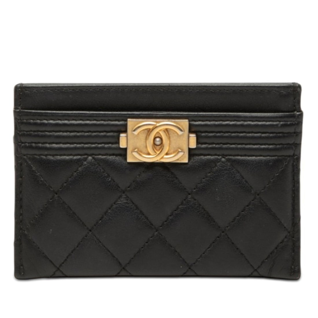 Chanel Coco Mark Boy Business Card Holder/Card Case/Pass Case, Black Lambskin, Women's CHANEL: --- Catalog ---Category: DesignType: Business card caseColor: BlackGender: WomenClosure: OpenMaterial: Leather Leather/Fur Type: LambskinCategory: GeneralBrand: ChanelCategory: Physical PropertiesSize