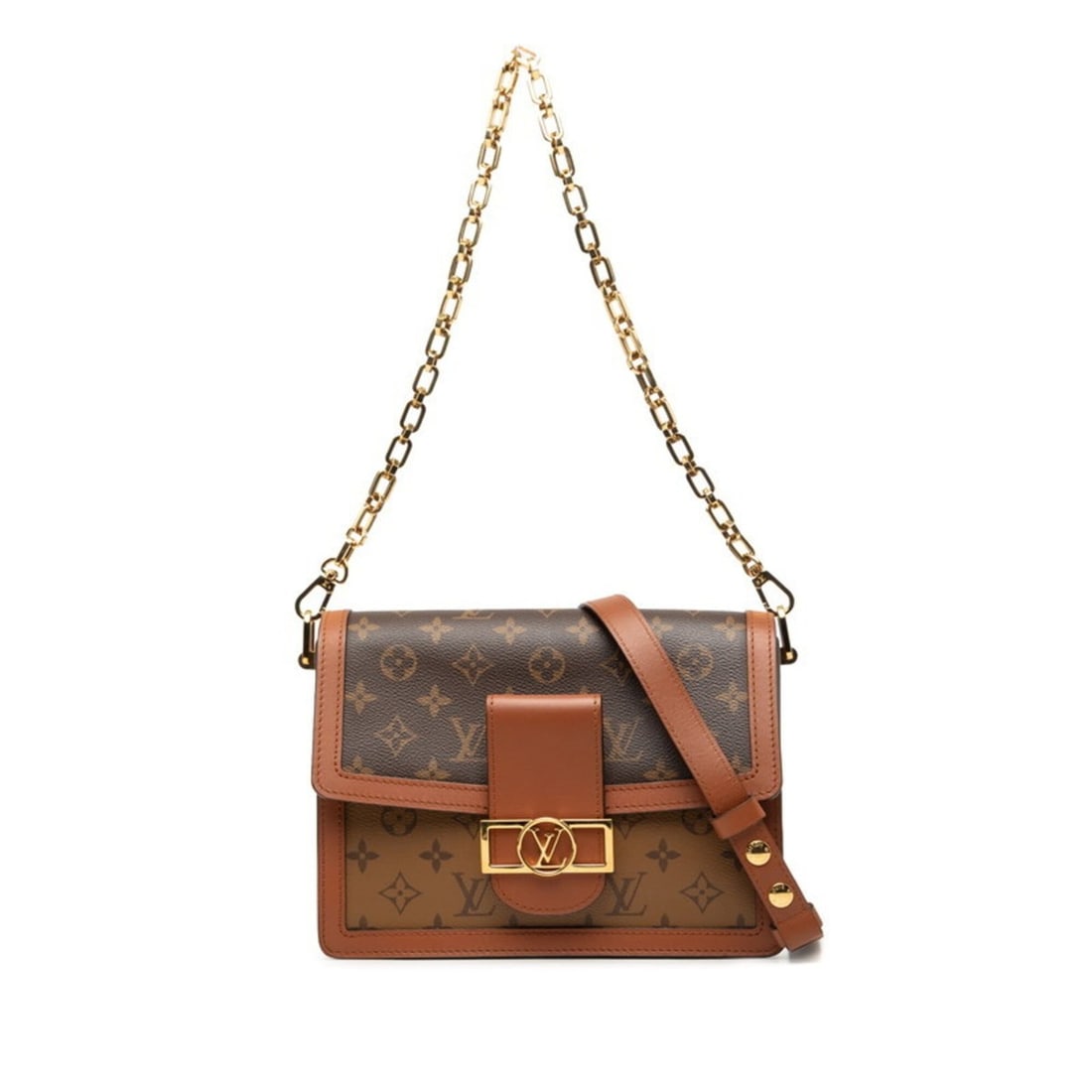 Louis Vuitton Monogram Reverse Dauphine MM Shoulder Bag Chain Handbag 2WAY M45958 Brown Leather: --- Catalog ---Category: SizeStrap Drop: 51cm / 20.07''Handle Drop: 28.00cm / 11.02''Size (HxWxD): 18cm x 24.5cm x 10cm / 7.08'' x 9.64'' x 3.93''Category: DesignType: Handbag, Shoulder bagColor: Brow