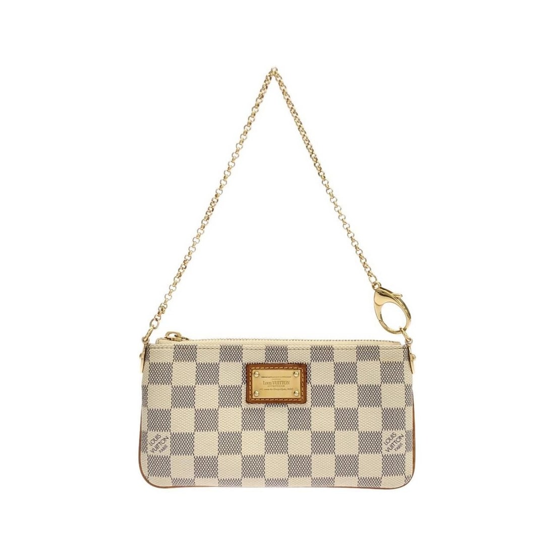 Louis Vuitton Damier Azur Pochette Mila MM N60027 Accessory Pouch: --- Catalog ---Category: SizeSize (HxWxD): 10.5cm x 20cm x 1cm / 4.13'' x 7.87'' x 0.39''Category: DesignType: Pochette, PouchColor: Azur, Damier AzurGender: WomenMaterial: Damier Azur Category: Gener