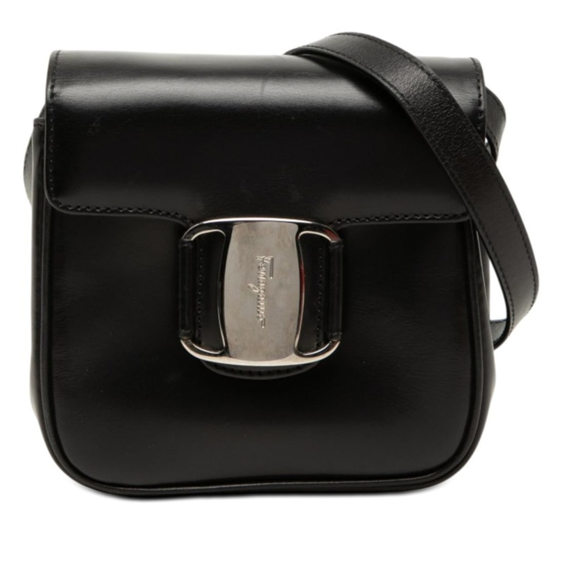 Salvatore Ferragamo Crossbody Shoulder Bag, Black Leather, Women's: --- Catalog ---Category: SizeStrap Drop: 60.5cm / 23.81''Size (HxWxD): 13cm x 13cm x 5cm / 5.11'' x 5.11'' x 1.96''Category: DesignType: Shoulder bagColor: BlackGender: WomenClosure: MagnetMaterial: L