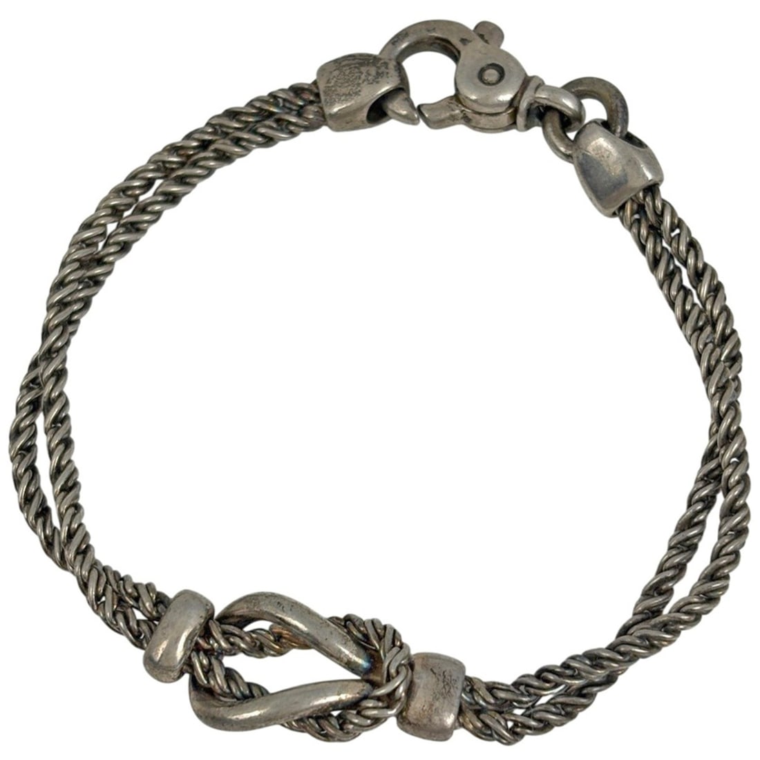 Tiffany & Co. Double Rope Bracelet, Center Knot, Sterling Silver 925, Silver, Women's: --- Catalog ---Category: SizeLength: 19cm / 7.48''Category: DesignType: Charm braceletColor: SilverGender: WomenMaterial: Silver 925Category: GeneralBrand: Tiffany--- Item List ---Section: ConditionRa