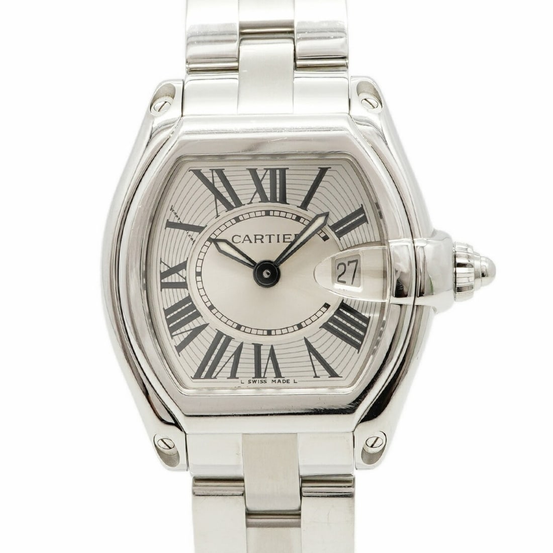 Cartier Roadster SM W62016V3 Silver Dial Women's Watch: --- Catalog ---Category: SizeWrist Size: 13cm / 5.11''Case Diameter: 31.3mm / 1.23''Category: DesignType: WristwatchGender: WomenColor (Dial): SilverMaterial (Band): Stainless steelCategory: GeneralMP