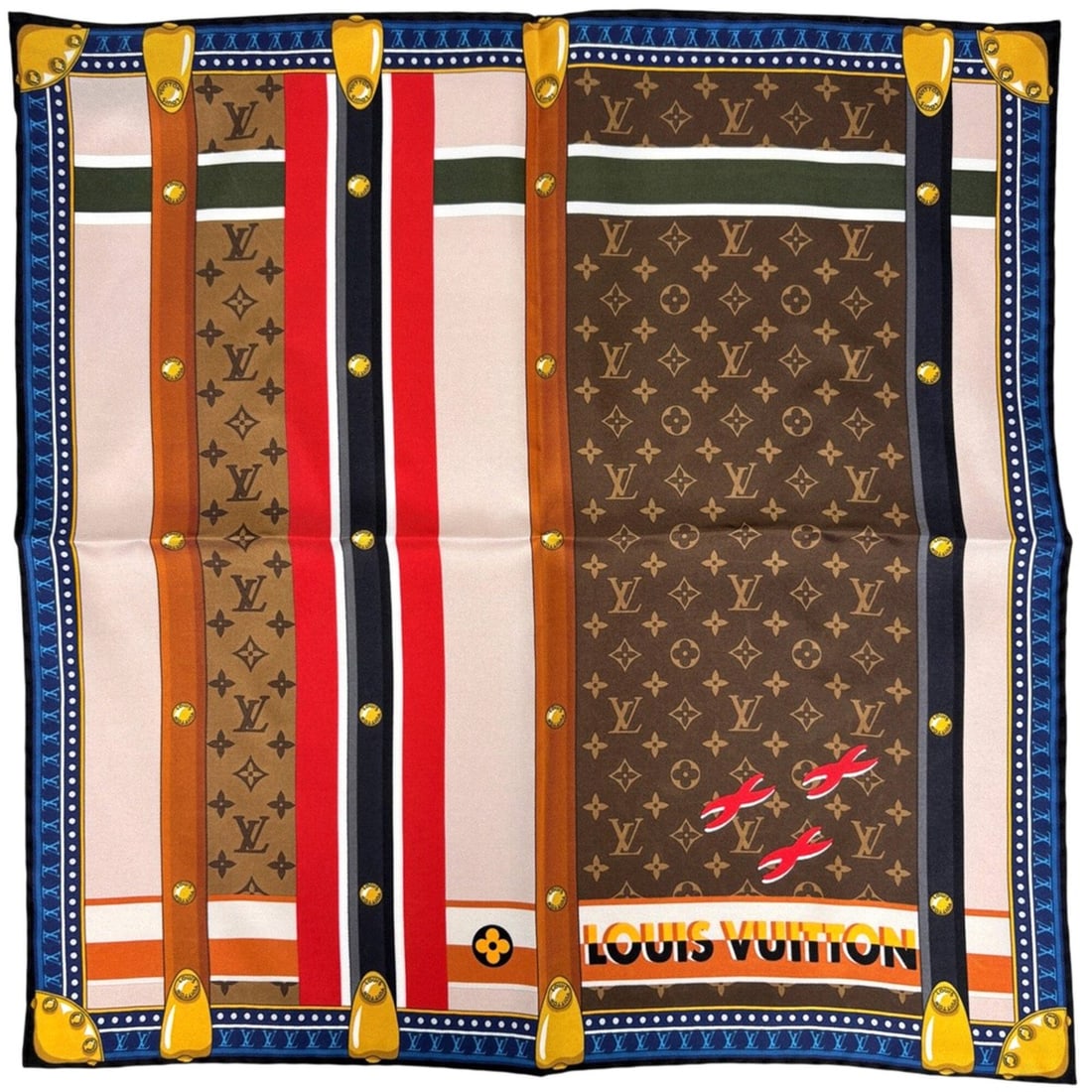 Louis Vuitton Carre 45 Trunk in Love Monogram Scarf/Muffler, Silk, Brown Multicolor, Women's: --- Catalog ---Category: SizeSize (LxW): 44.5cm x 44.5cm / 17.51'' x 17.51''Category: DesignType: ScarfColor: Brown, Monogram, Multi-colorGender: WomenMaterial: Monogram Category: GeneralMPN: M77556Br