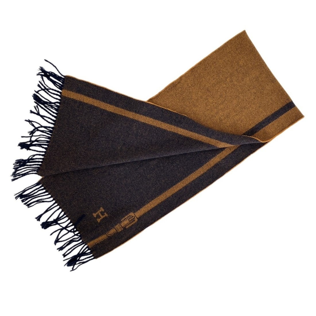 HERMES Vintage Cashmere Wool Reversible Fringe Scarf, Navy Beige, Men's & Women's: --- Catalog ---Category: SizeSize (LxW): 1.57m x 32.5cm / 61.81'' x 12.79''Category: DesignType: StoleColor: Beige, NavyGender: Men,Women,UnisexSeason: VintageCategory: GeneralBrand: Hermes--- Item Li
