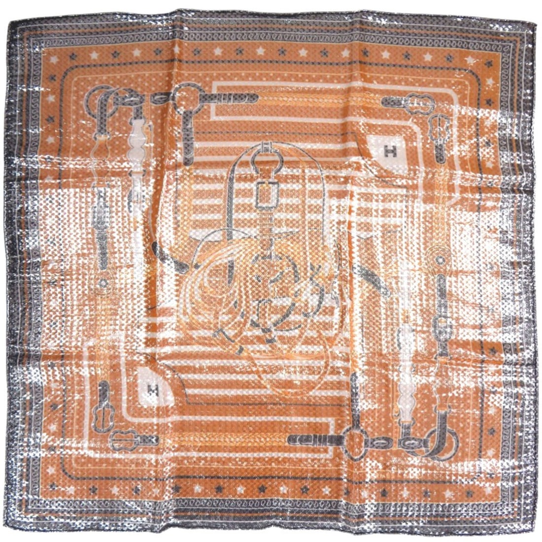 Hermes Carre 55 Bandana Disco Silk Metallic Fiber Orange Scarf Muffler 0465 HERMES: --- Catalog ---Category: DesignType: ScarfColor: Black, Orange, SilverGender: WomenMaterial: Silk Category: GeneralMPN: 033147S 30Brand: HermesCountry of Origin: France--- Item List ---Section: Condit