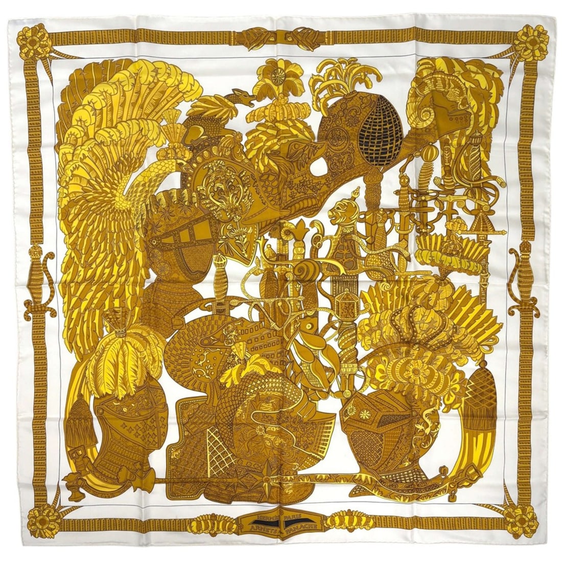 Hermes HERMES Carre 90 ARMETS en PANACHE Scarf Muffler Feathered Knight Helmet Silk White Multicolor (1 of 12)