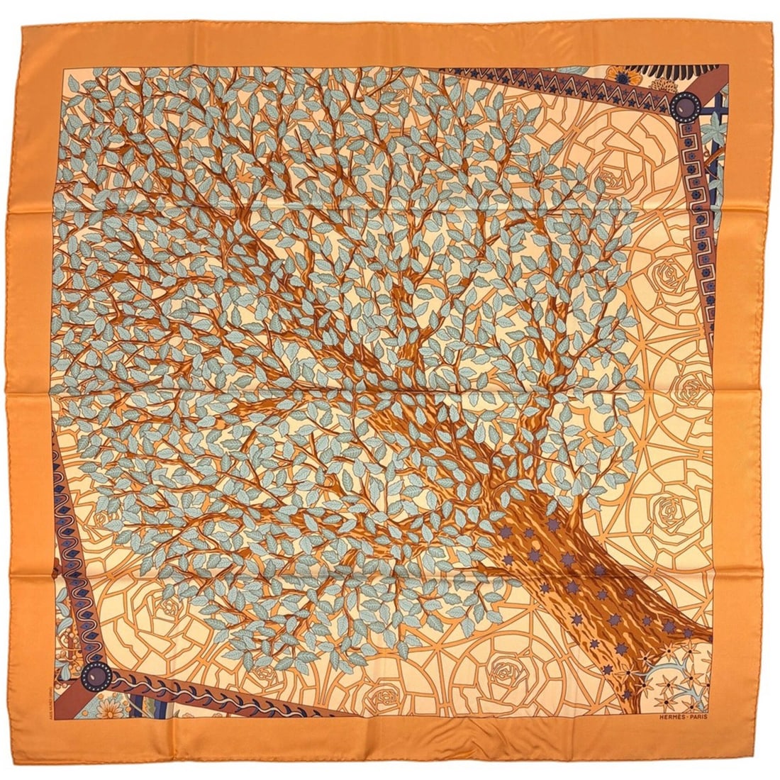 Hermes HERMES Carre 90 AXIS MUNDI (Axis of the World) Scarf/Muffler, Silk, Orange Multicolor, (1 of 14)