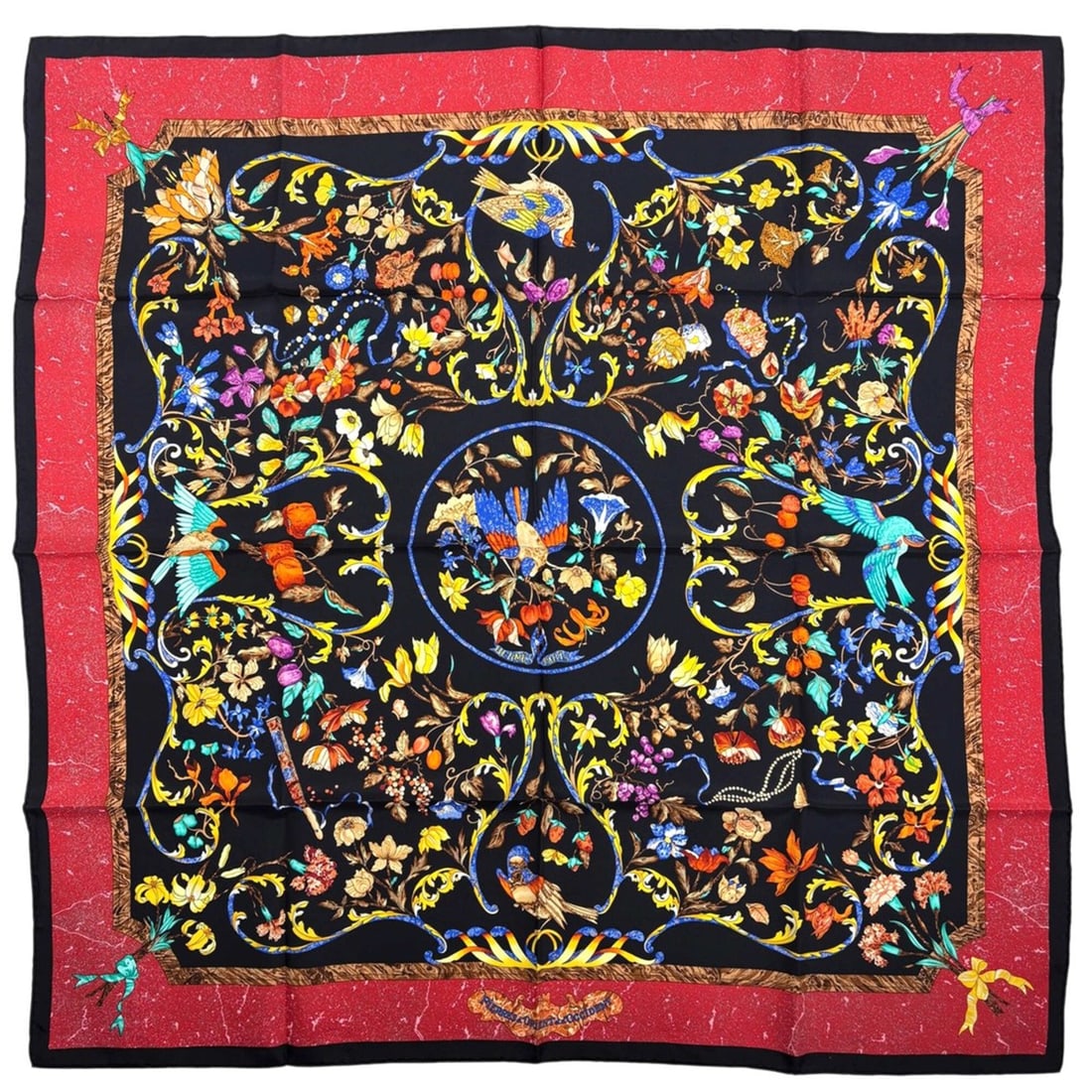 Hermes Carre 90 "Pierres d' Orient et Occident" (Oriental Stones and Western Stonework): --- Catalog ---Category: SizeSize (LxW): 90cm x 89cm / 35.43'' x 35.03''Category: DesignType: ScarfColor: Black, Multi-color, Red colorGender: WomenMaterial: Silk Category: GeneralBrand: Hermes--- Ite