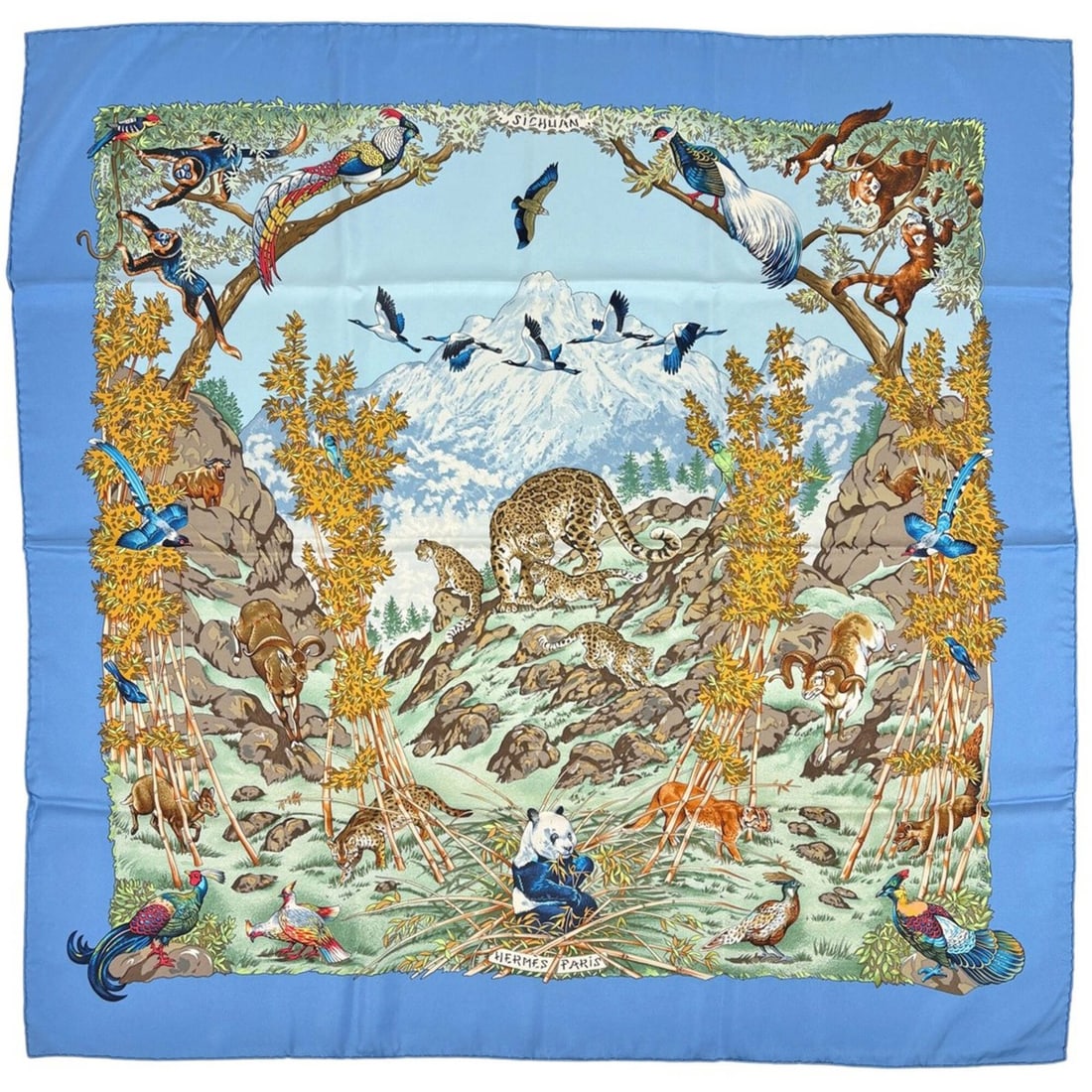 Hermes Carre 90 SICHUAN (Sichuan Province) Scarf/Muffler, Silk, Blue Multicolor, Women's: --- Catalog ---Category: SizeSize (LxW): 89cm x 87cm / 35.03'' x 34.25''Category: DesignType: ScarfColor: Blue, Multi-colorGender: WomenMaterial: Silk Category: GeneralBrand: Hermes--- Item List ---Se