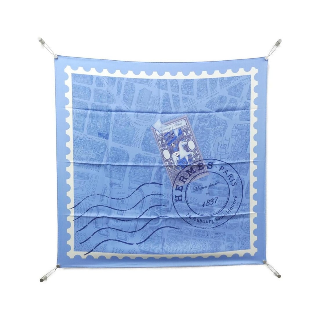 Hermes DE PASSAGE A PARIS Carre Scarf Muffler: --- Catalog ---Category: SizeSize (LxW): 90cm x 90cm / 35.43'' x 35.43''Category: DesignType: ScarfColor: Blue, WhiteGender: Men,WomenMaterial: Silk Category: GeneralBrand: Hermes--- Item List ---Sect