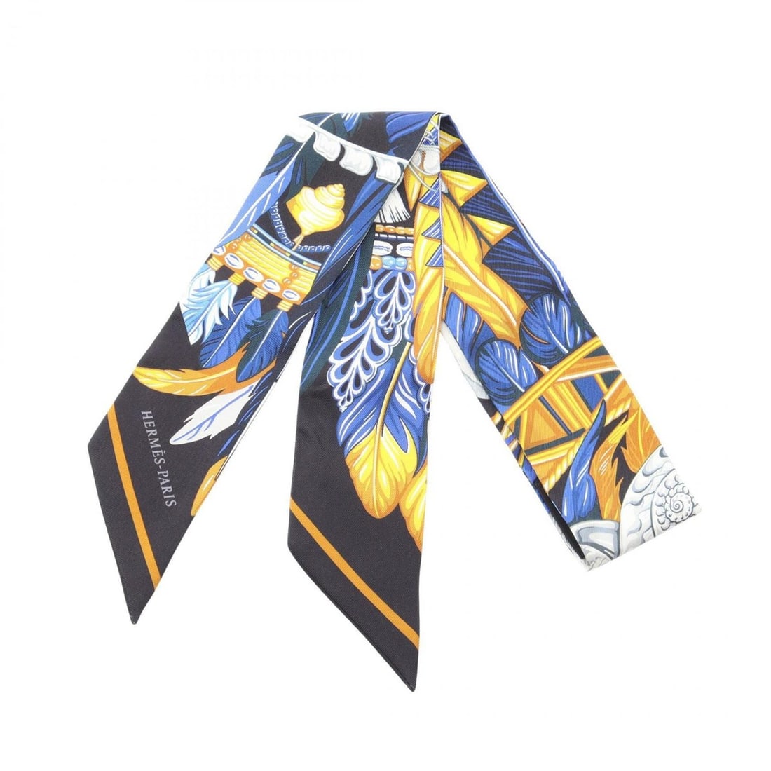 Hermes Twilly Danse Pacifique Scarf/Muffler, Silk, Women's, Black/Blue/Multicolor: --- Catalog ---Category: SizeSize (LxW): 85cm x 5cm / 33.46'' x 1.96''Category: DesignType: ScarfColor: Black, Blue, Multi-colorGender: WomenMaterial: Silk Category: GeneralBrand: Hermes--- Item List